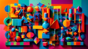 An abstract representation of algebra as a solid foundation for all levels of education, depicted using vibrant colors and geometric shapes.