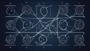 An image showing the relationship between linear algebra, matrices, and vector spaces, visually representing the abstract mathematical concepts in a way th