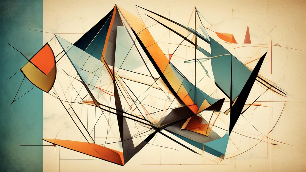 An abstract geometric composition illustrating the beauty of Euclidean geometry, featuring fundamental postulates and renowned theorems.